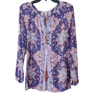 Lucky Brand Multicolor Geometric Blouse Women's Medium‎